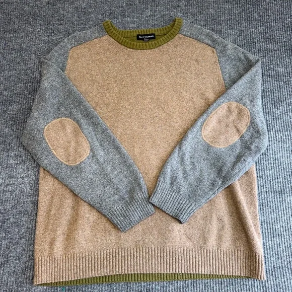 Colorblock Pullover Sweater Mens XXL Elbow Patch Grandpa Core Cozy Vintage