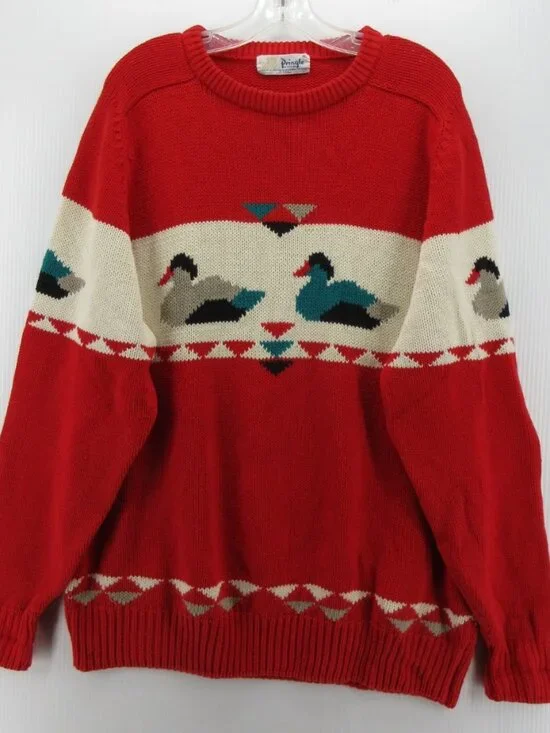 VINTAGE Pringle of Scotland Sweater XL Mallard Duck Pullover Chunky Knit