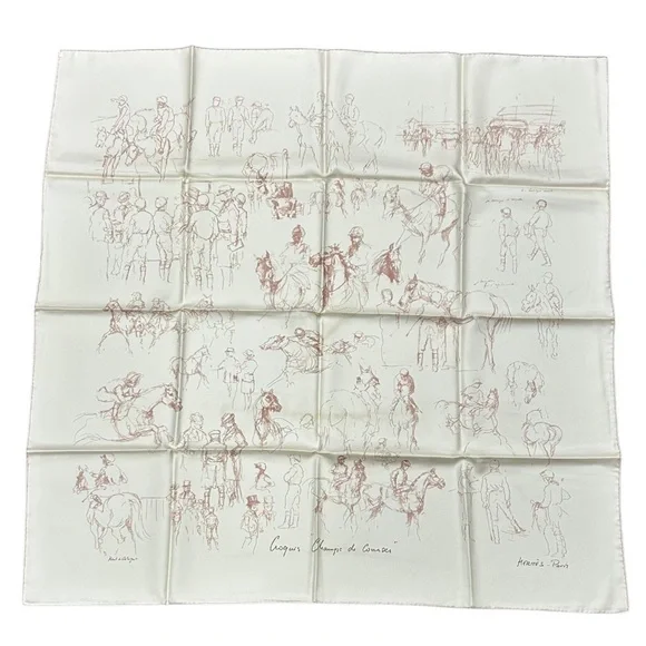 Hermès Paris “Croquis Champs de Courses” Silk Scarf