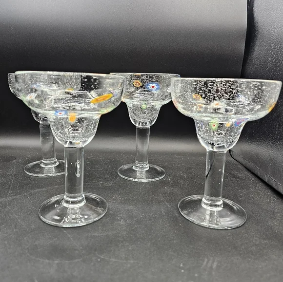 Crate & Barrel Zazz Millefiori Bubble Margarita Glasses Set Of 4