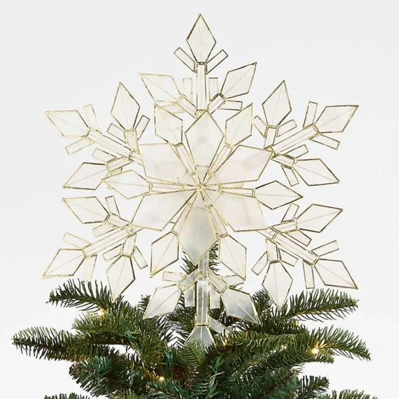 New! ✨🌟✨Crate&Barrel Gold and White Snowflake Tree Topper