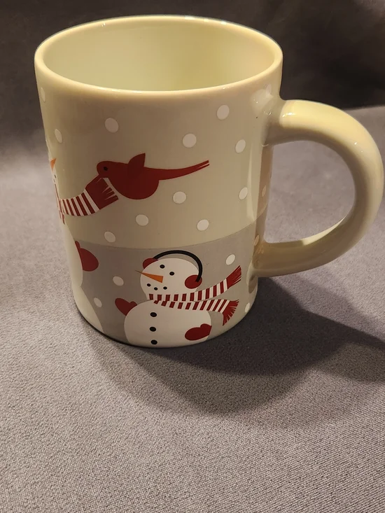 Crate & Barrel Joan Anderson Mug 2017 White Snowman Holiday 14 oz