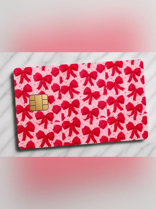 Card wrap-Pink with Red Bow Pattern-Fashion