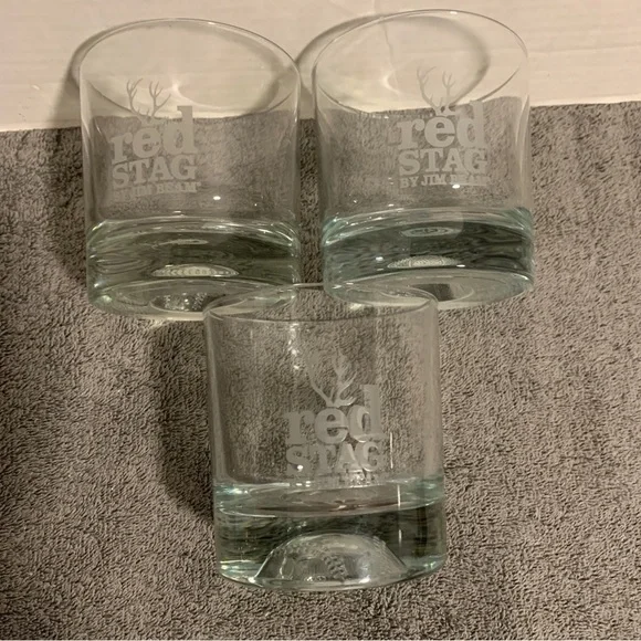 Vintage Red Stag By Jim Beam “Basketball Baseball Dimple” Rocks Glasses Set Of 3