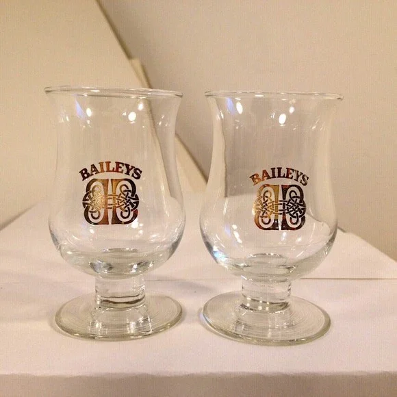 Baileys Irish Cream Gold Celtic Knot Clear (2) Stemmed Shot Glasses Cordial Pair