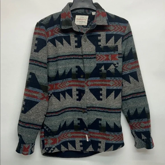 Weatherproof Men's Blue gray Sweater aztec cowboy small wool jacket western