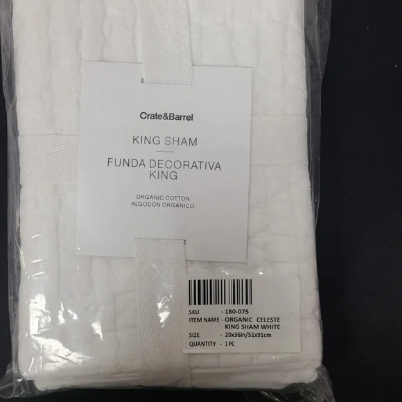 Crate&barrel ORGANIC CELESTE KING SHAM WHITE SIZE 20x36in/51x91cm