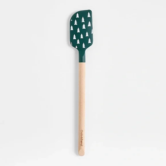 New! Crate&Barrel Silicone and Wood Spatula in Green Tree 13.9”