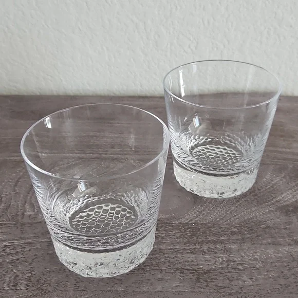Crate & Barrel Elegant Clear Double Old Fashion Drinkling Glasses