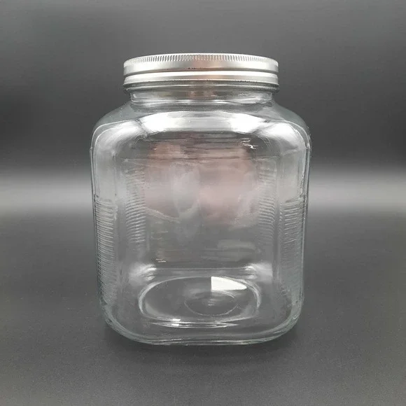 Clear Glass Canister Jar w/ Silver Metal‎ Lid – Square Pantry Storage Container