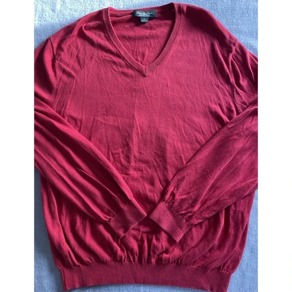Brooks Brothers Country Club‎ RED 100% Cotton V-Neck Jumper Pullover Sweater XL