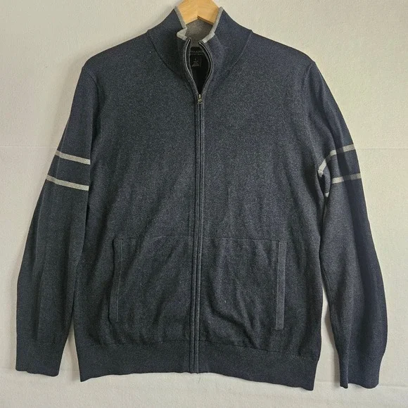 Banana Republic Silk Cotton Cashmere Full Zip Sweater Gray Stripe Mens Large