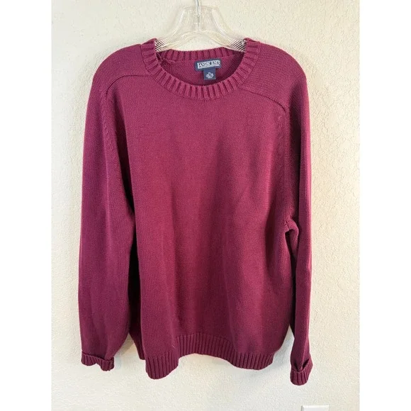 Lands End Burgundy Crew Neck Sweater XL‎ 46 48 Regular Long Sleeve Knit