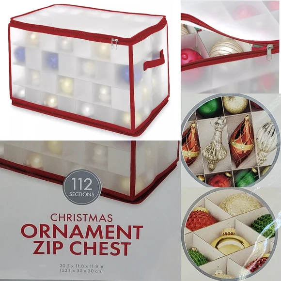 Whitmore Red White 112‎ Ornament Storage Chest New Holiday Christmas Tree Decor