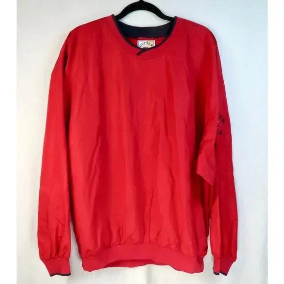 Cutter & Buck Mens XL V-Neck Red Pullover Golf Windbreaker Jacket Embroidered