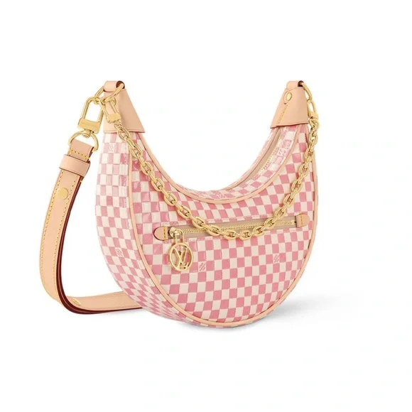 NEW Louis Vuitton Pink and White Checkered Shoulder LOOP Bag