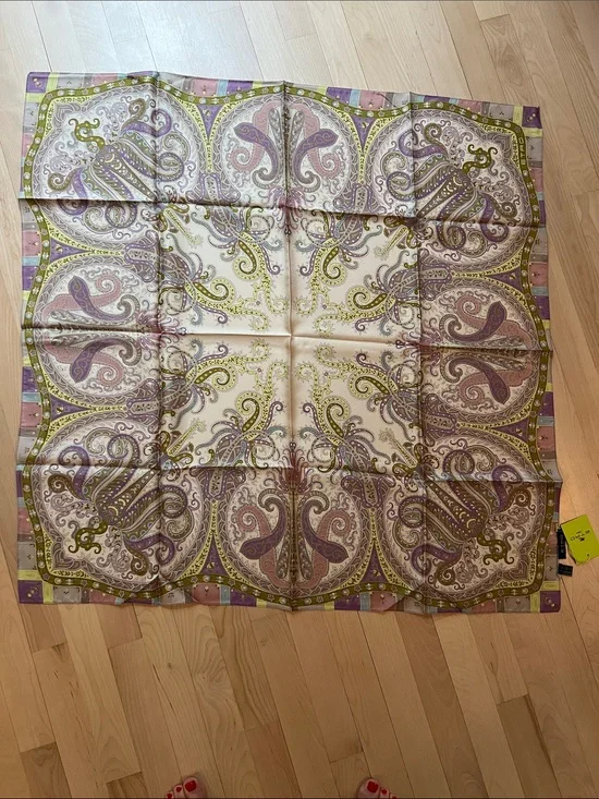 Etro Silk Paisley Scarf in Lavender, Olive & Cream