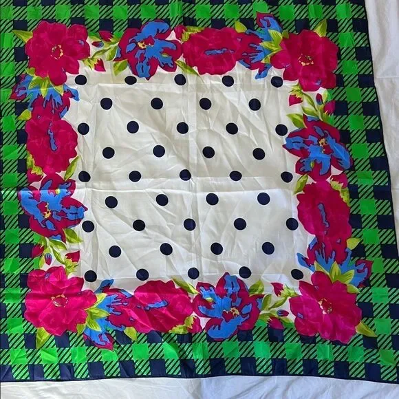 Echo Green and Pink Floral Polka Dot Silk Scarf