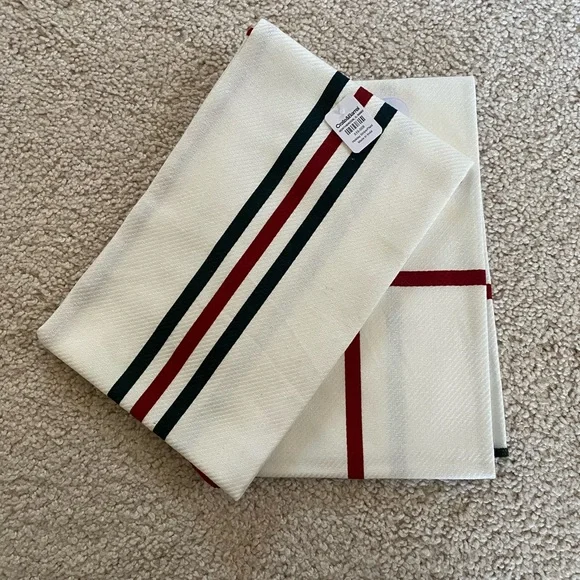 Crate & Barrel ~ holiday plaid striped kitchen towel set ~ brand new!