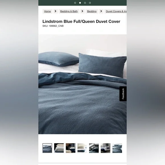 Crate&Barrel Lindstrom Nightfall Navy Blue Duvet Cover and Hemp shams