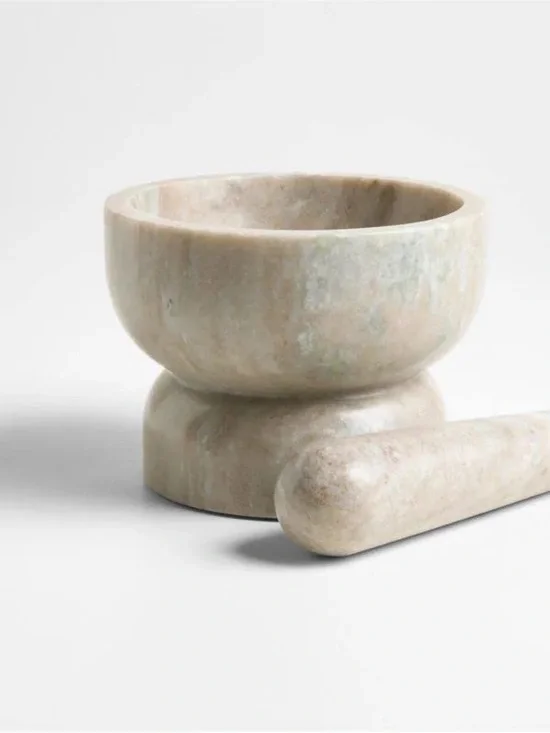 Crate&Barrel Polished Beige Marble Mortar & Pestle