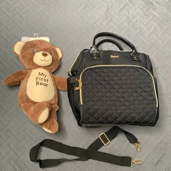 Black Diaper Bag with Teddy Bear