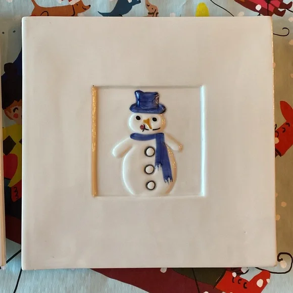 Crate&barrel STEPHANI CERAMICA vintage Snowman trivet/decorative plates