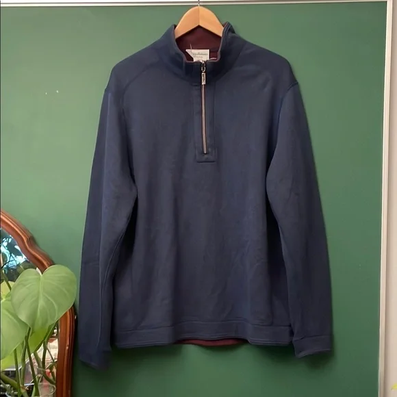 Tommy Bahama Bayview Reversible Quarter Zip Sweater Navy/Burgundy Men's L