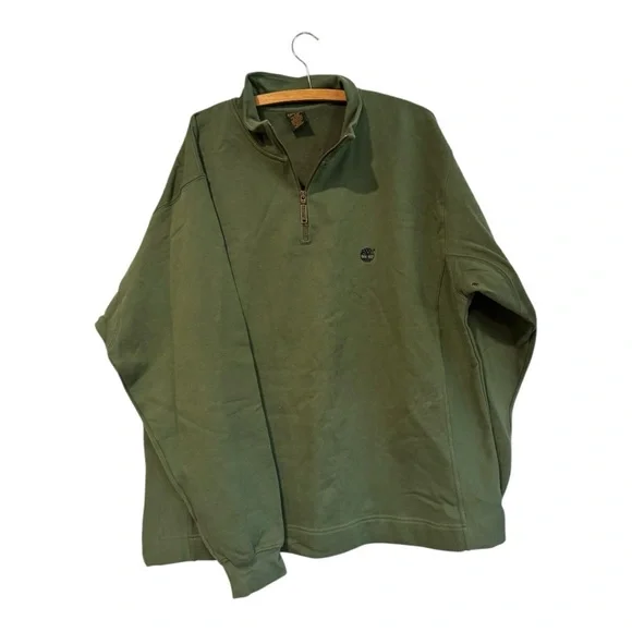 Timberland Weathergear Men’s Quarter Zip Pullover Sweatshirt Size L Olive Green
