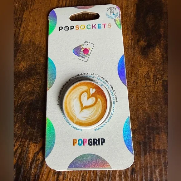 PopSockets PopGrip Phone Grip Latte Art Brown & White