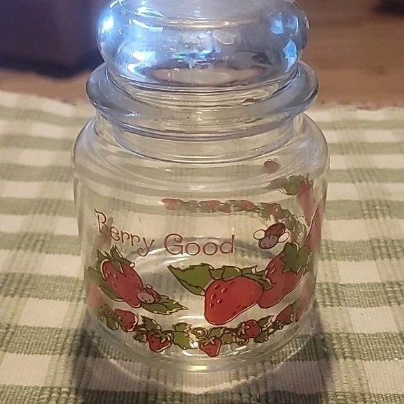 Strawberry themed glass jar Berry Good vintage American Greetings brand