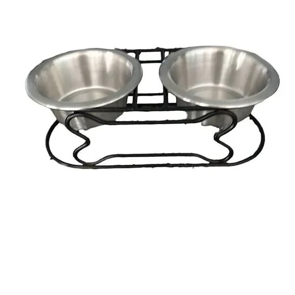 Raised Dog Bowl Stand with 2 Stainless Steel Bowls