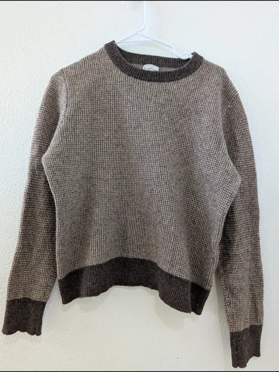 J. Crew Merino Wool Birds Eye Tipped Sweater Two-Tone Brown Crewneck Large BA218
