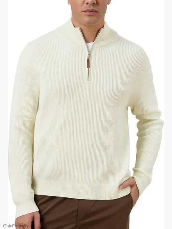 Men's Quarter Zip Sweater, Mock Neck Knit Pullover Lightweight Regular Fit Long