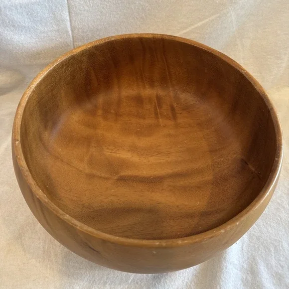 Pacific Merchants Acacia Wood Round Calabash Bowl Handcrafted 9