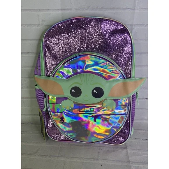 Disney Star Wars Mandalorian The Child Glitter Girls Backpack Bag Tech Sleeve