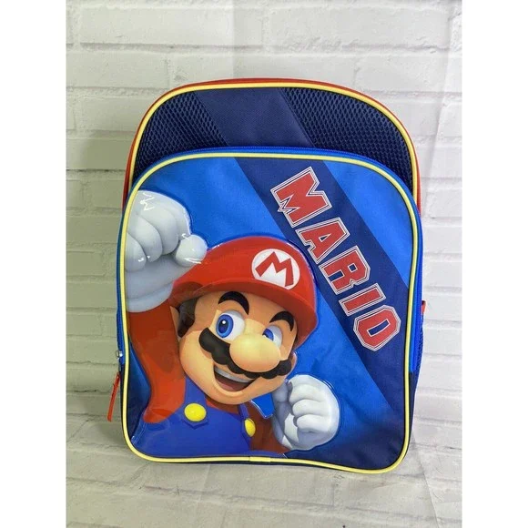 Nintendo Super Mario Logo School Backpack Bag Blue Red Zipper Closure NEW