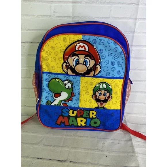 Nintendo Super Mario Luigi Yoshi Logo School Backpack Bag Zipper Closure NEW