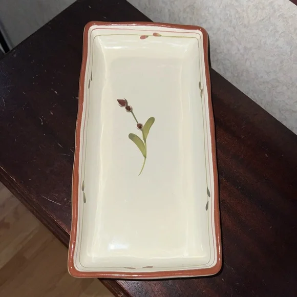 Crate & Barrel Provence Rustic Olive Branch Terracotta Plate Platter Tray