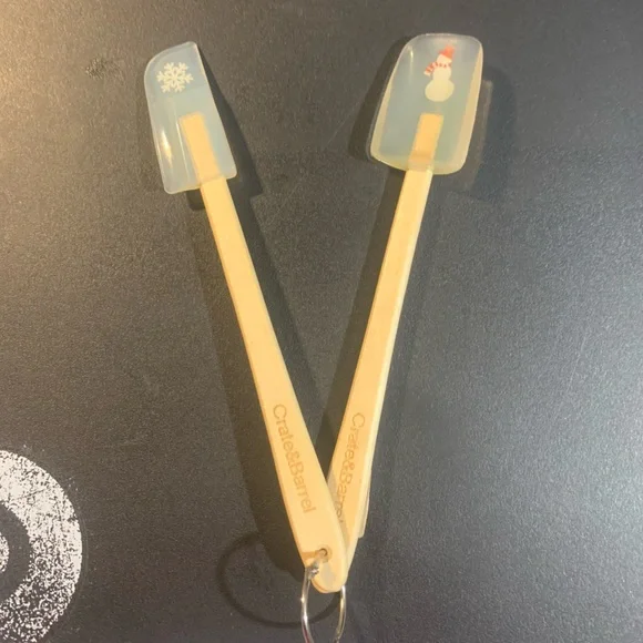 Crate & Barrel Mini Snowmen Spatula Silicone with Wooden Handle Christmas