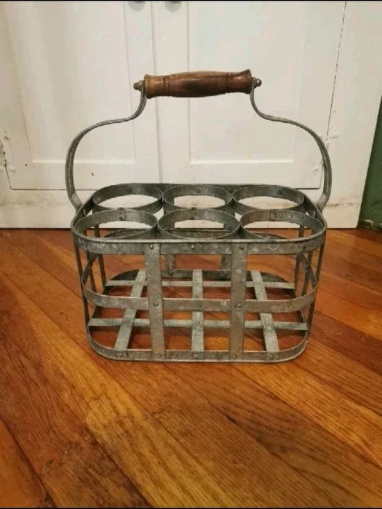 Rustic Country Farmhouse Galvanized Metal Wine Bucket Caddy Holds 6 Bottles Milk