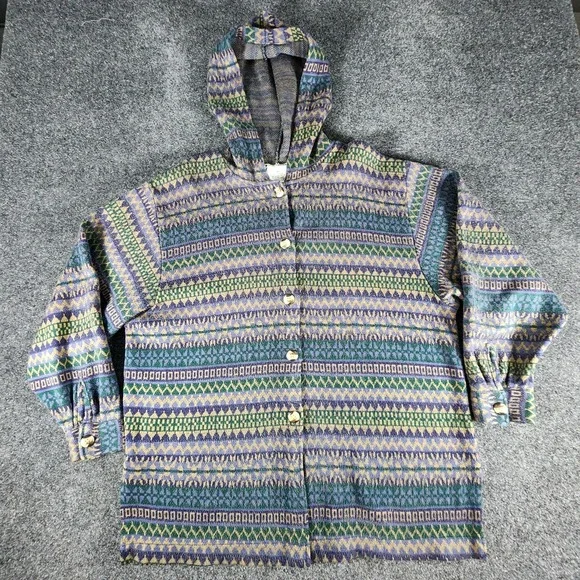 VTG Aztec Western Coat Sweater‎ Cardigan Jacket Men's M Button Up Hooded