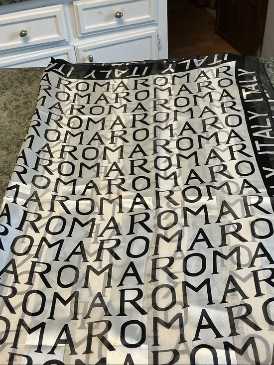 Roma Black and White Logo Silk Scarf