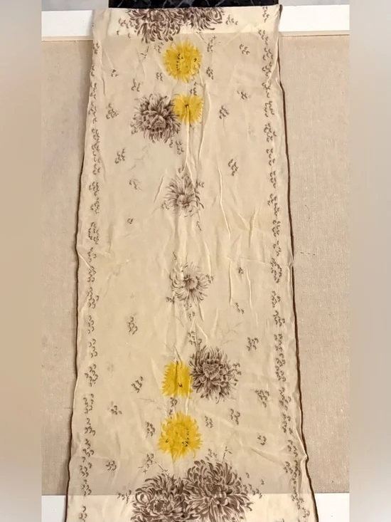 Vintage Floral Silk Scarf with Yellow & Brown Blooms