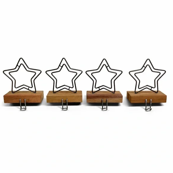 Crate&Barrel (Set of 4) rustic star Christmas stocking hook holder hanger