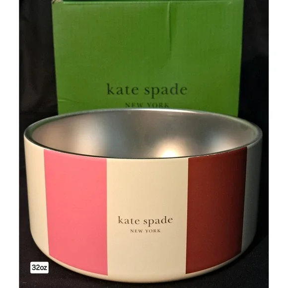 Kate‎ Spade Pet Bowl Adventure Stripe Stainless Steel Non-Slip 32 oz