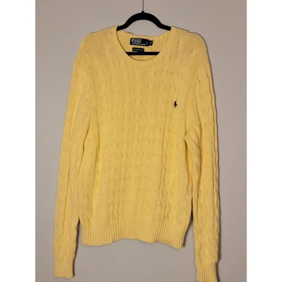 Polo Ralph Lauren Cable Knit Crewneck Beige Cotton Pullover Jumper Size XL Men's