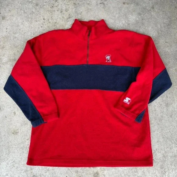 Vintage Starter Ole Miss Fleece Quarterzip Sweater sweatshirt Retro College‎ XL