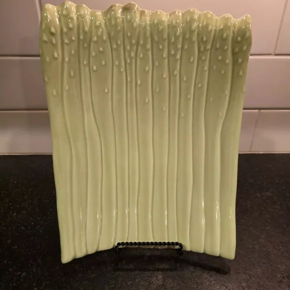 Crate & Barrel rectangular pale green asparagus curved serving dish platter