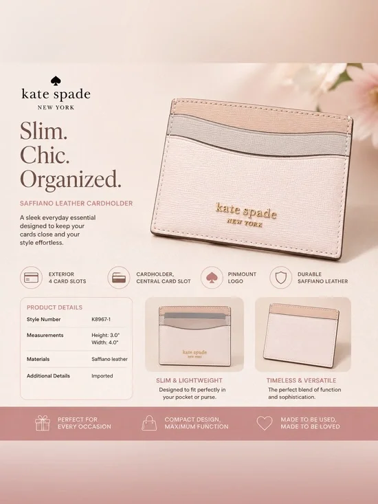 Kate Spade New York Saffiano Leather Slim Card Holder Wallet Blush Pink